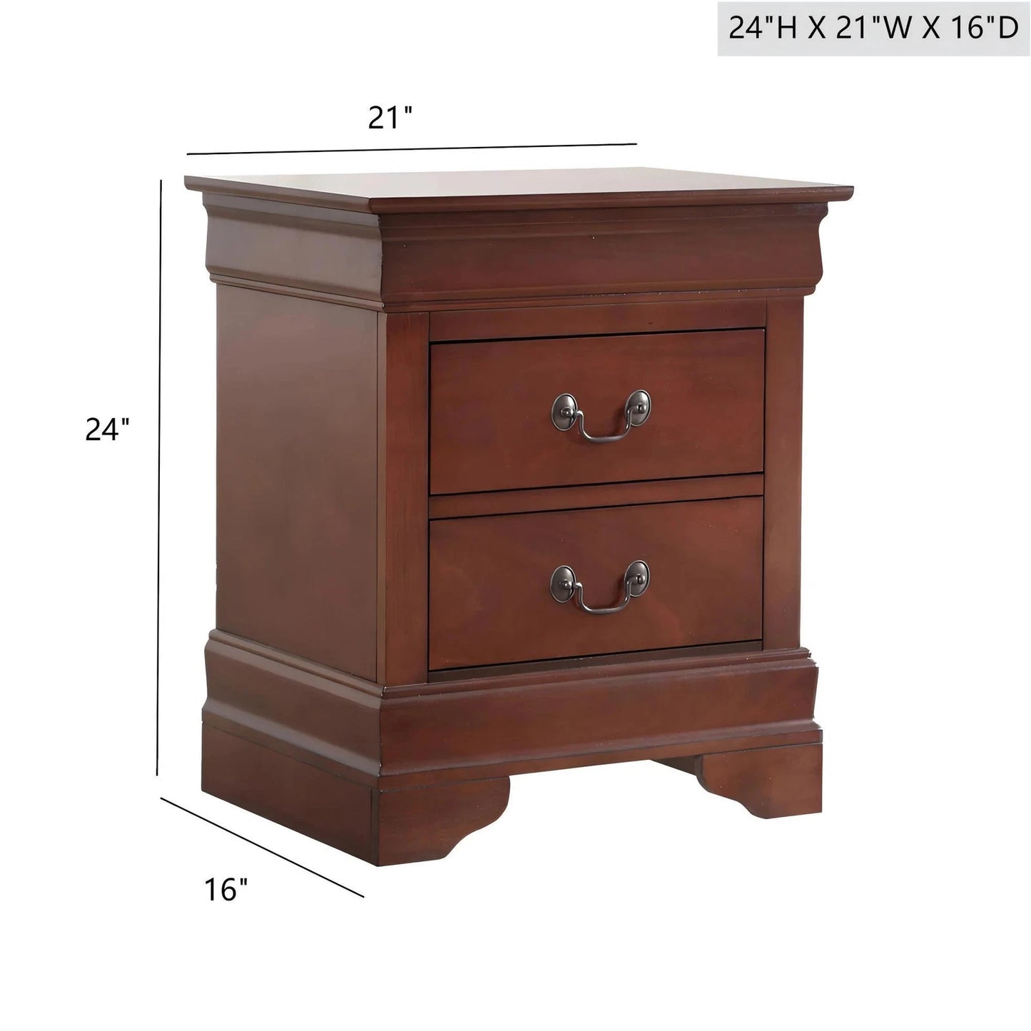 Elegant Traditional Cherry Nightstand, Two Drawers & Rich Wood Finish