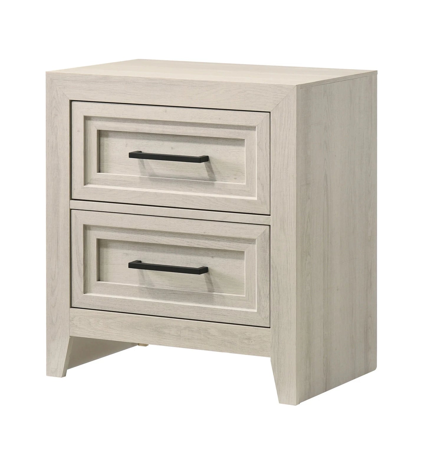 Contemporary Off-White Nightstand - 2 Drawers, Geometric Wood Design