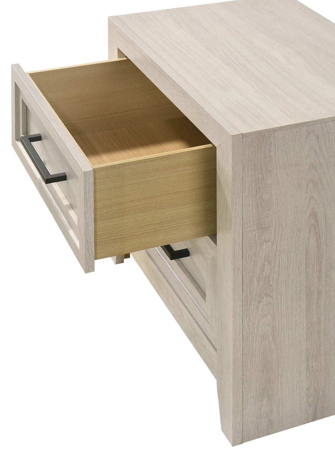 Contemporary Off-White Nightstand - 2 Drawers, Geometric Wood Design