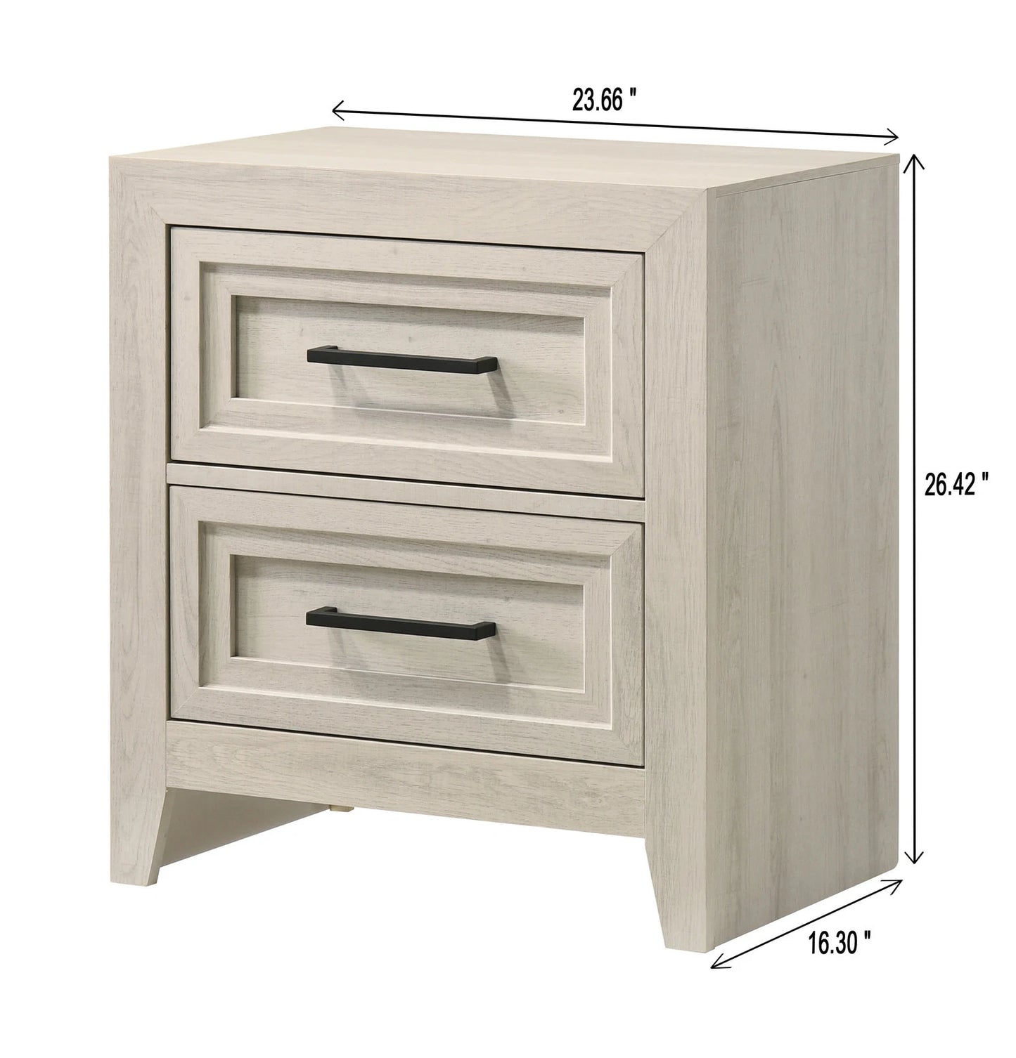 Contemporary Off-White Nightstand - 2 Drawers, Geometric Wood Design
