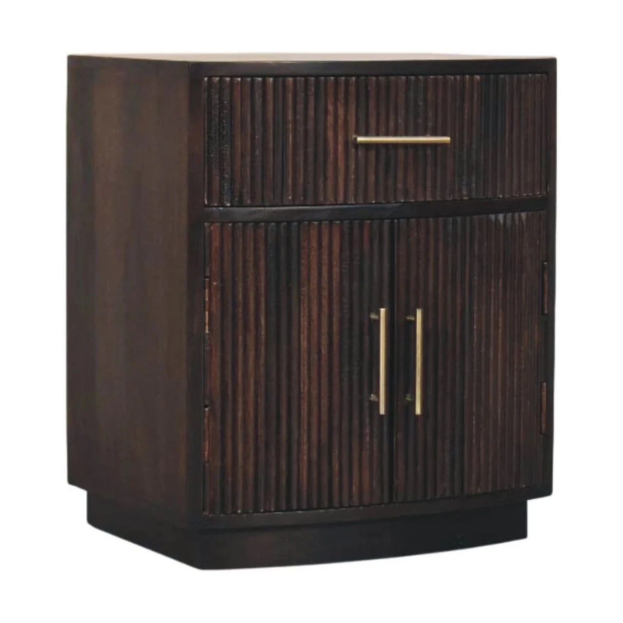 Solid Wood Milan Brown Bedside Table: 2-Doors, 1-Drawer Storage