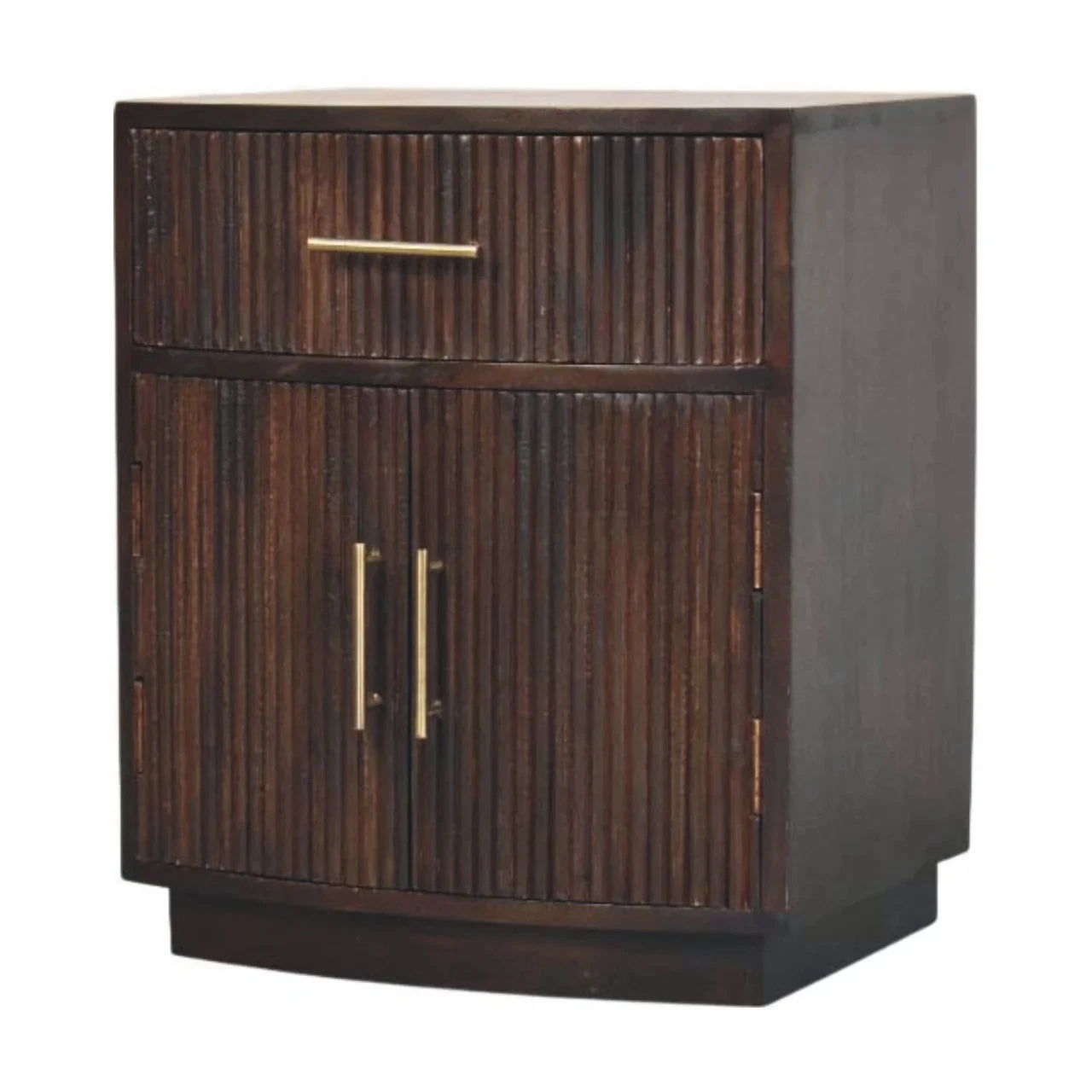 Solid Wood Milan Brown Bedside Table: 2-Doors, 1-Drawer Storage