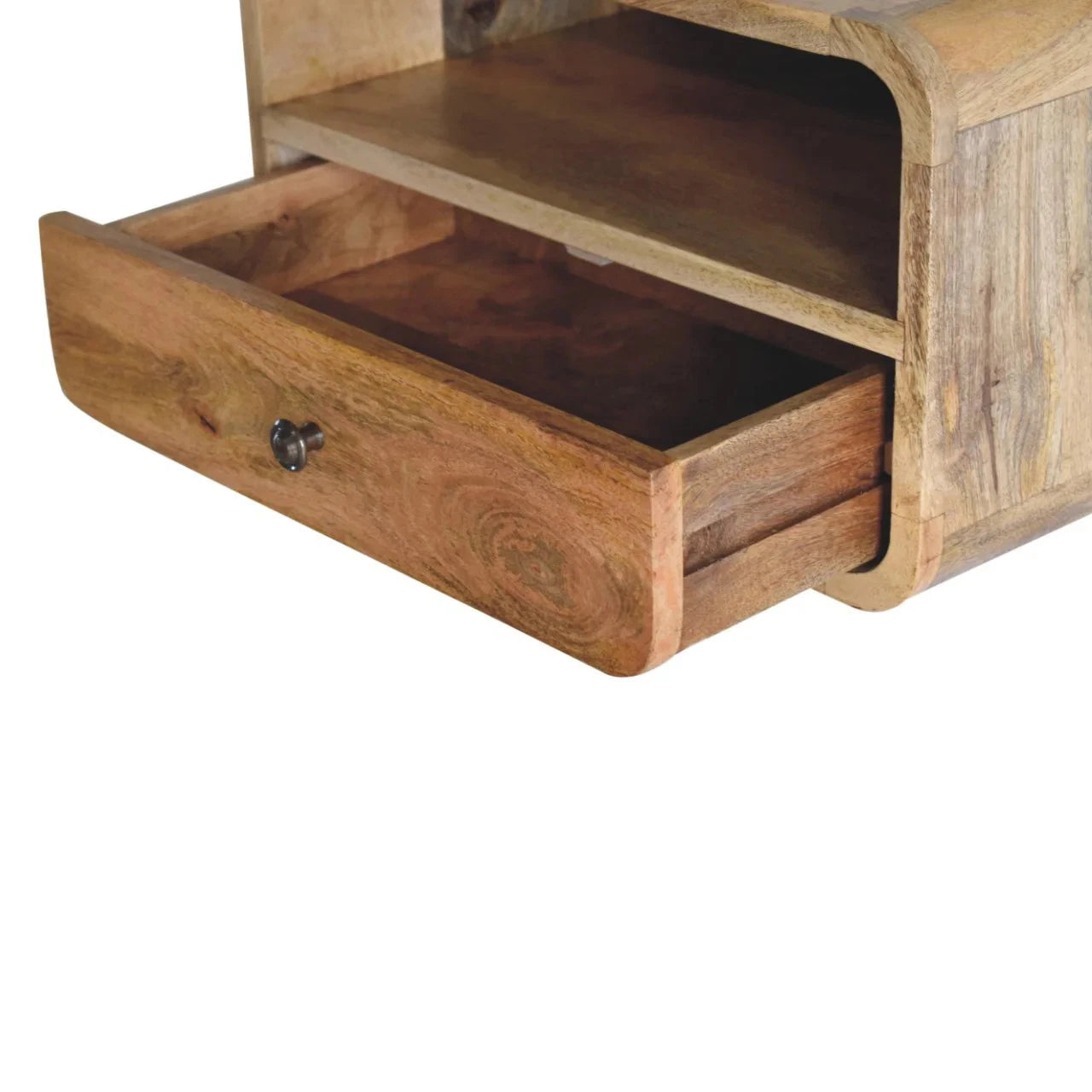 Large Oak Curved Floating Bedside with Upper Slot