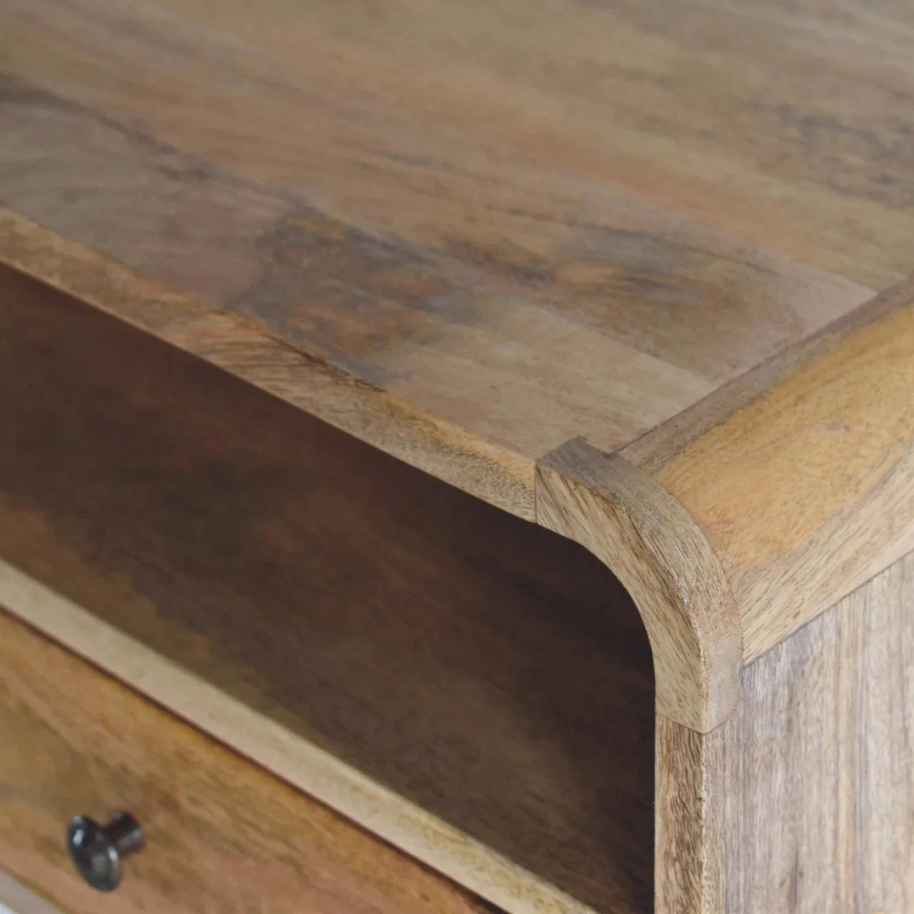 Large Oak Curved Floating Bedside with Upper Slot