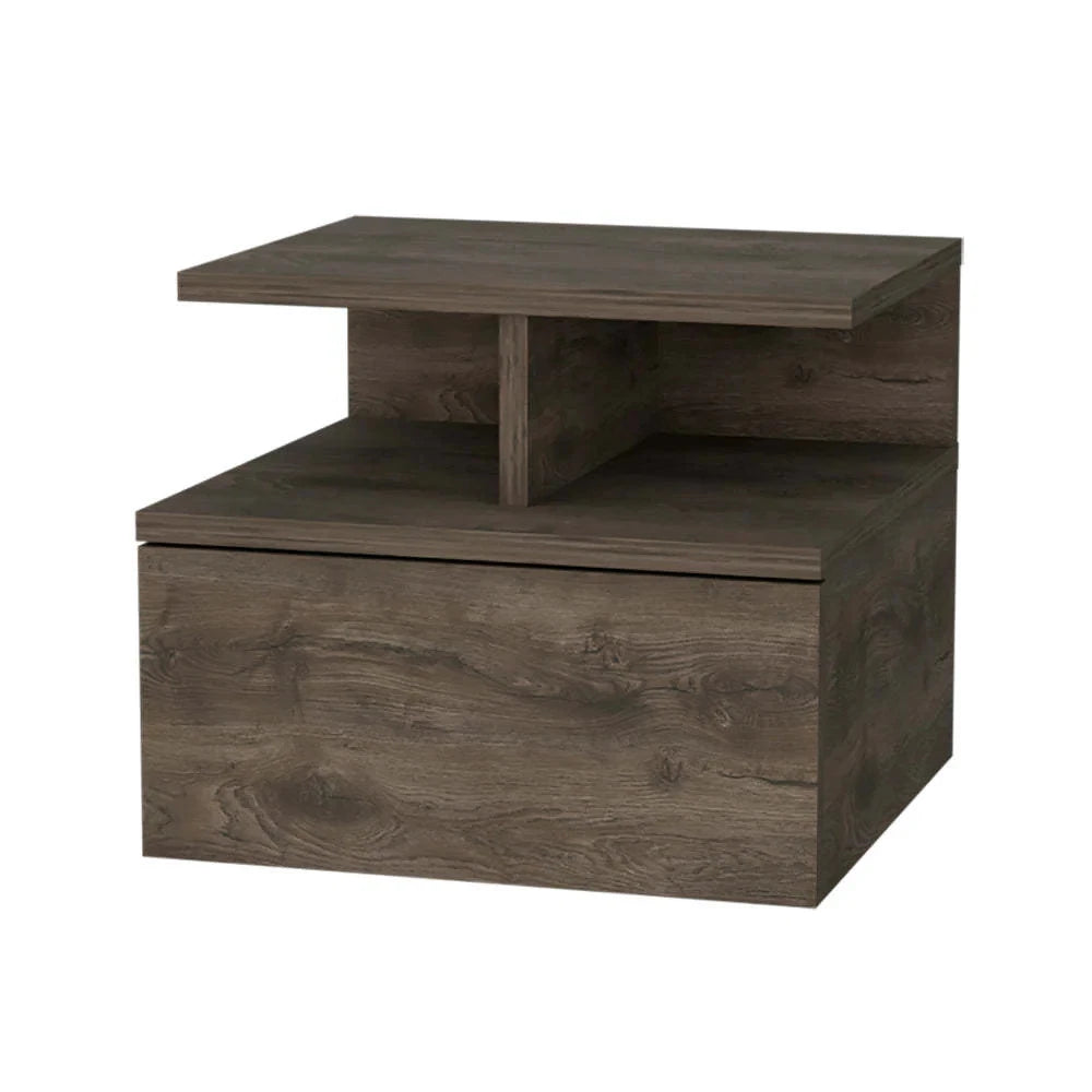 Dark Walnut Floating Nightstand: Space-Saving 2-Tier Wall Shelf
