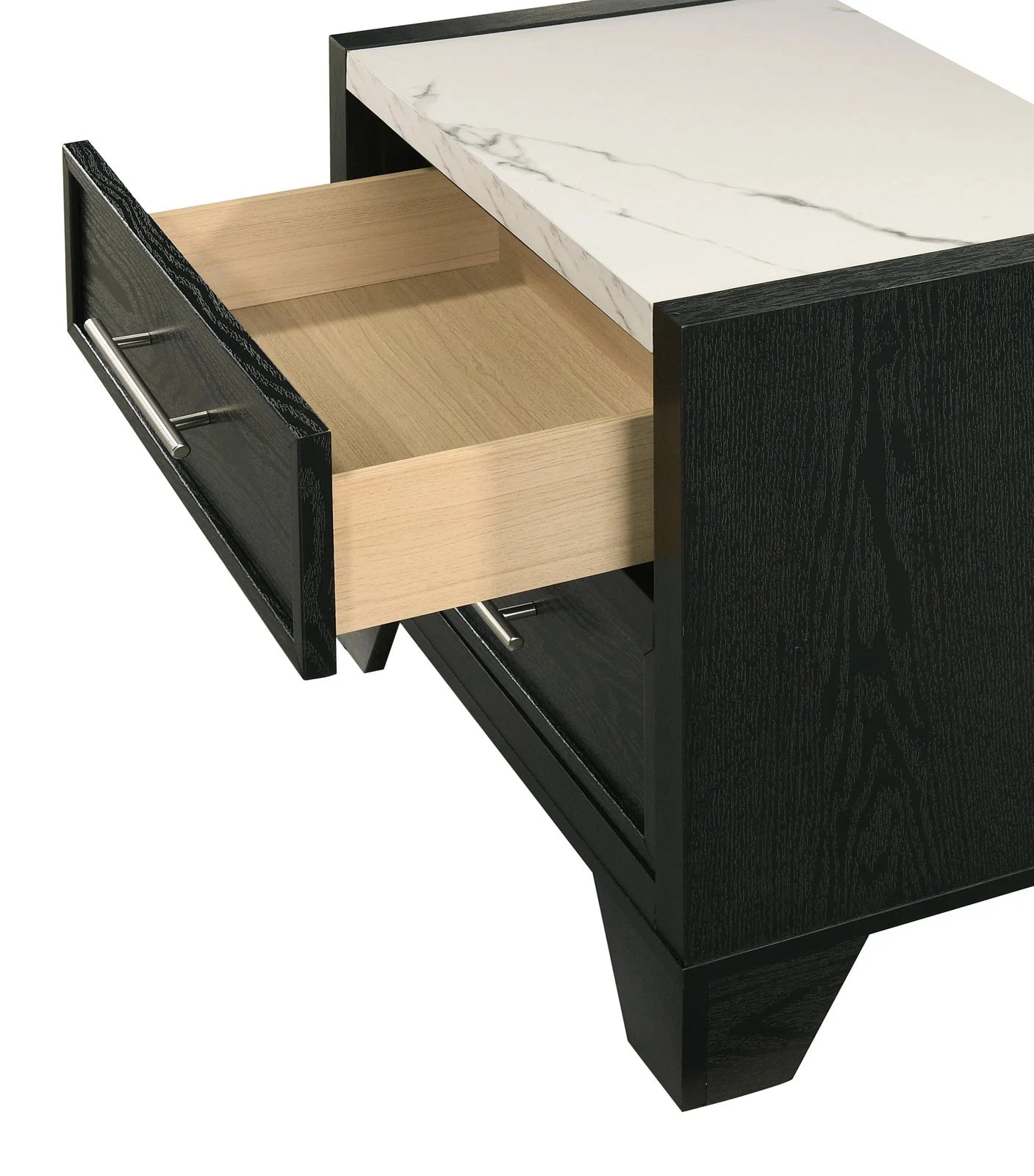 Modern White Faux Marble Nightstand, 2 Drawers, Black - Bedroom