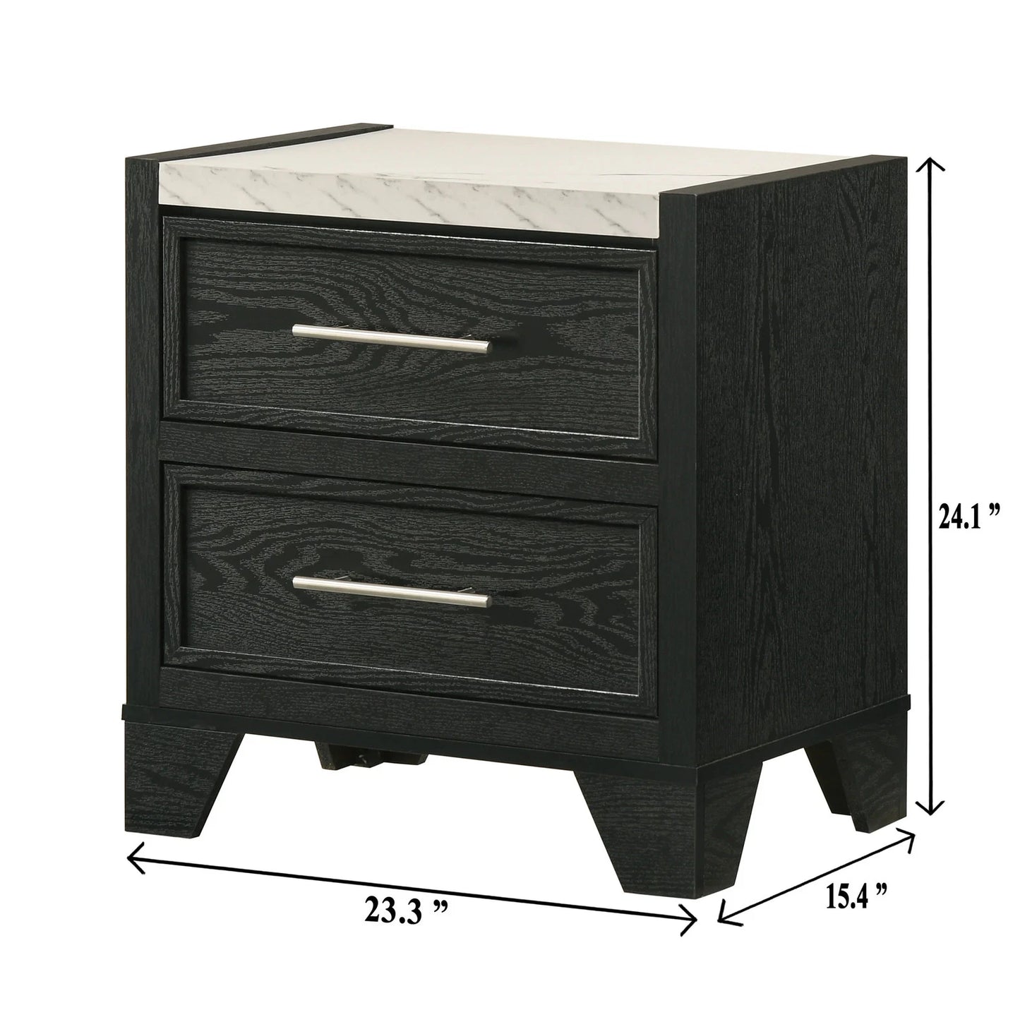 Modern White Faux Marble Nightstand, 2 Drawers, Black - Bedroom