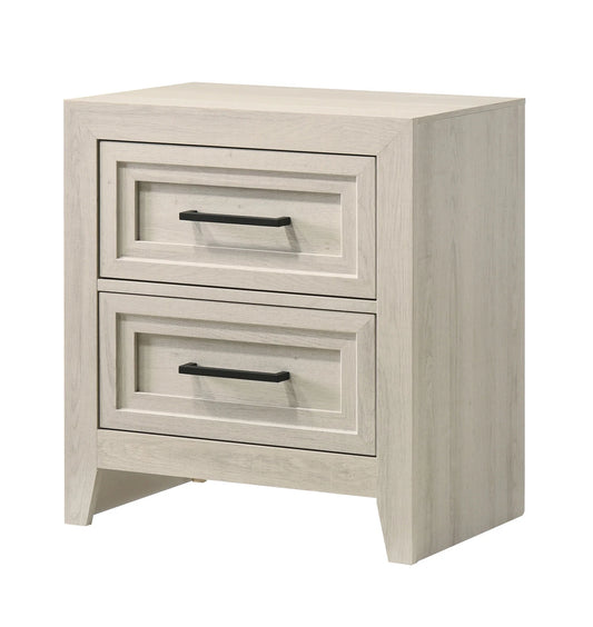 Contemporary Off-White Nightstand - 2 Drawers, Geometric Wood Design