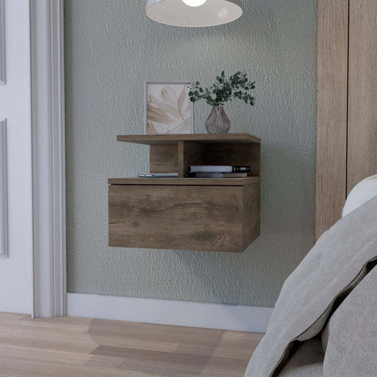 Dark Walnut Floating Nightstand: Space-Saving 2-Tier Wall Shelf