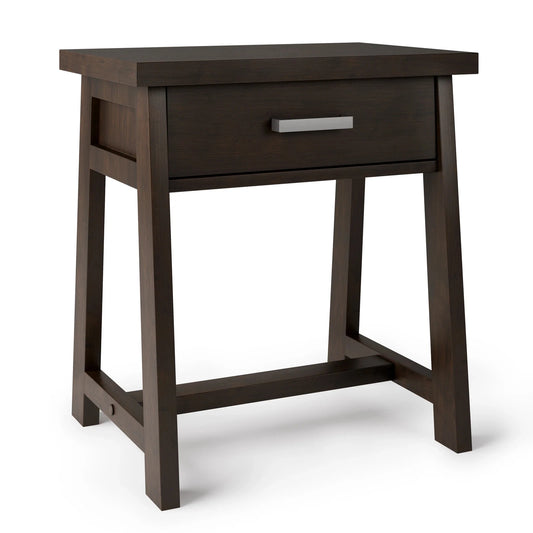 Sawhorse Bedside Table - Dark Chestnut Brown Wood Nightstand & End Table